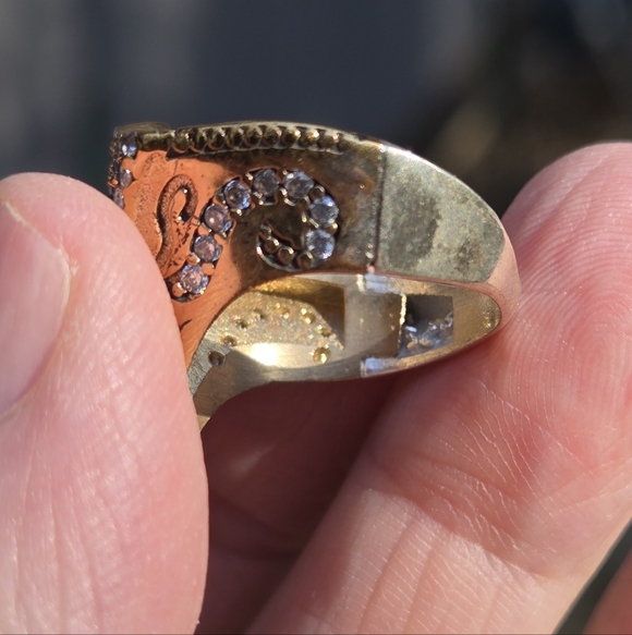 Amethyst & white Topaz Hamsa Sterling Bronze & Gold ring Sz8.5 - Picture 7 of 8